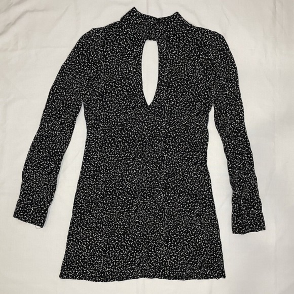Flynn Skye Leah Mini Dress Size Small Black‎ w/ Crème Polka Dot Spotted Keyhole